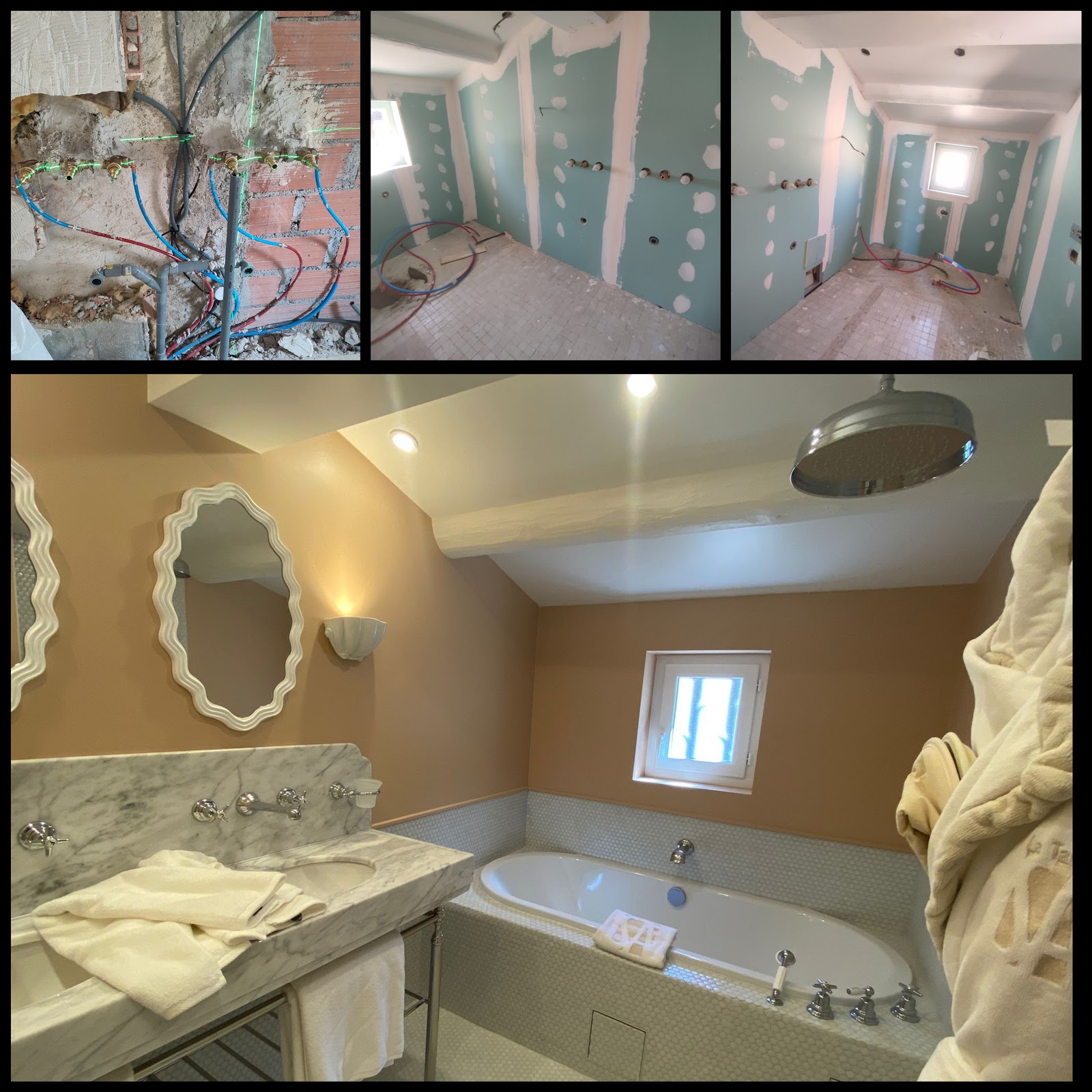Rénovation complète d'une salle de bain : de la tuyauterie à la finition.